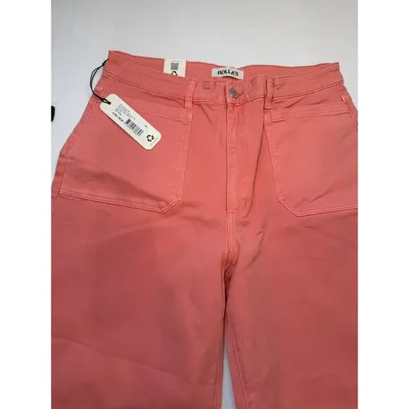 Rollas Sailor Drill High Rise Wide Leg Jeans Peach Pink Size 32 NWT - Picture 9 of 13